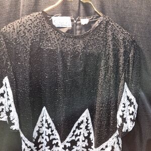 Vintage Black and White sequined Women's Blouse